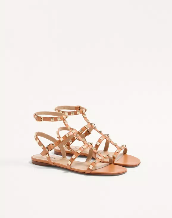 Valentino Rockstud Flat Calfskin Sandal With Straps - Image 6